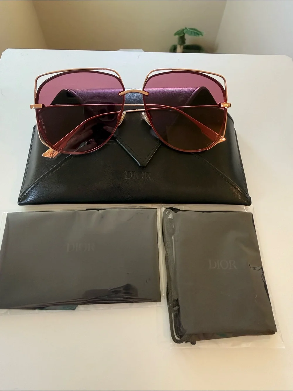 Dior Women's Sunglasses with Pink Lenses and Gold Frame